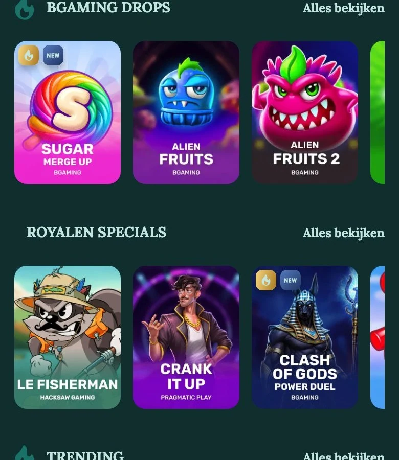 Mobiele weergave van Royalen met BGaming Drops en Royalen Specials